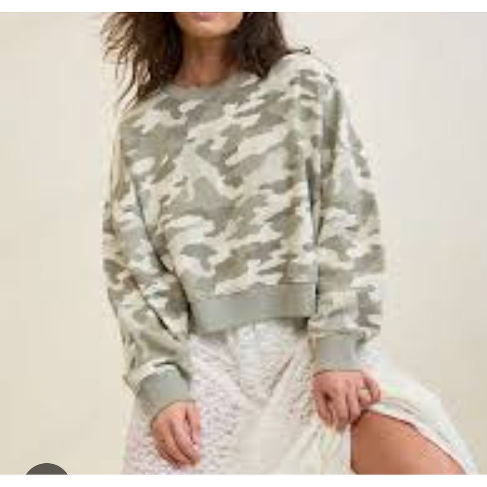 Aerie Camo Oversized Sweatshirt Green Camouflage Crewneck Pullover XXL New - Picture 1 of 8